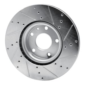 Chevrolet Corvette Brake Rotor (1) - Front Left - R1 Concepts - Drilled & Slotted - Silver - `14-`19